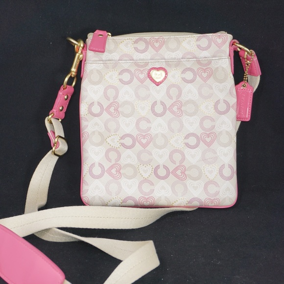 Coach White & Pink Waverly Heart Crossbody Bag